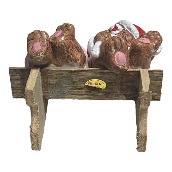 Vtg  Art mark Mr & Mrs Christmas Bear On A Wooden Bench Figurines Decor READ - Picture 6 of 6